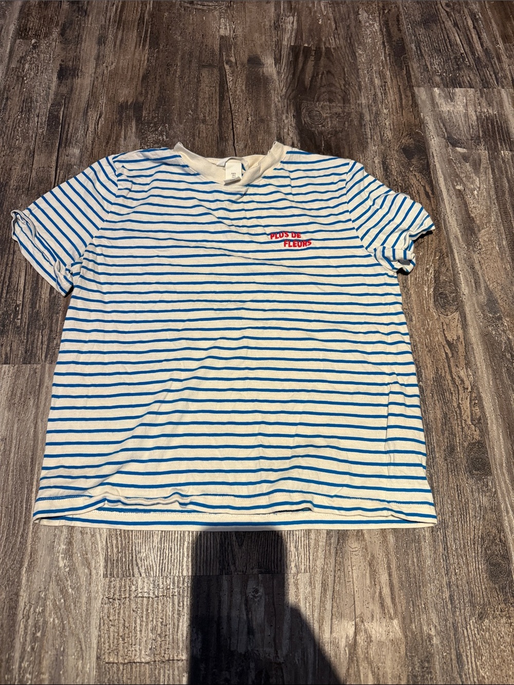 H&M Blue & White Striped Tee with Red Chest Accent